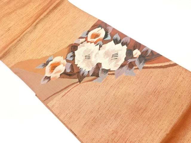 リサイクル　すくい織山茶花模様織出し名古屋帯